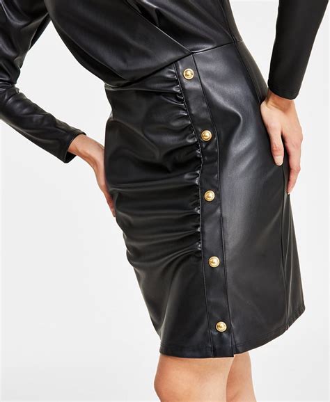 michael kors faux leather dress navy